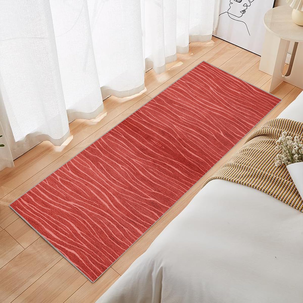 Siunwdiy Tapis Couloir Rouge Long 60x420 Cm – Antidérapant, Doux, Lavable, Personnalisable Au Mètre Pour Cuisine, Entrée, Salon