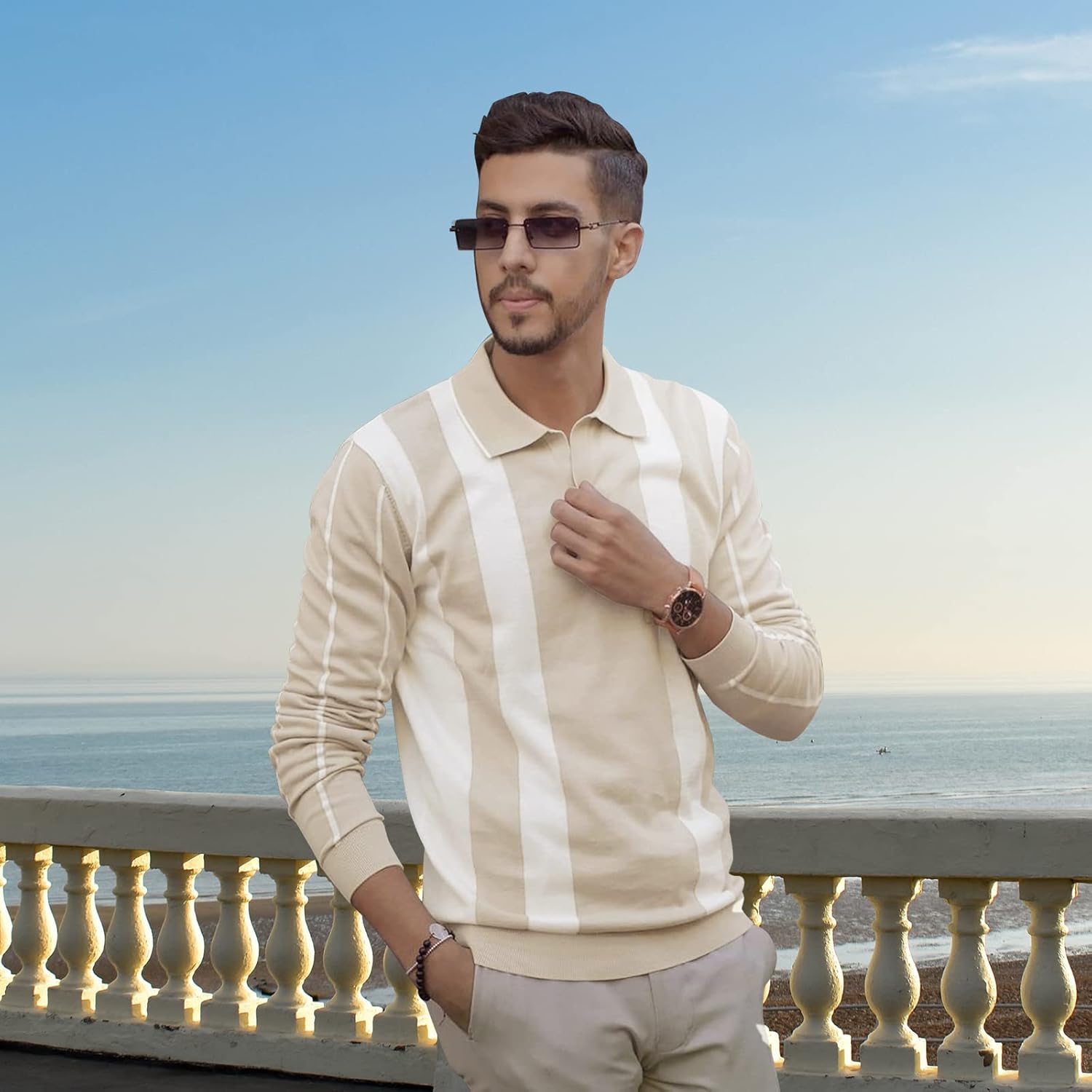 Mens Cotton Long Sleeve Polo Shirts Casual Knit Shirt with Collar Golf Polo Banded Bottom Tops E-gray XX-Large