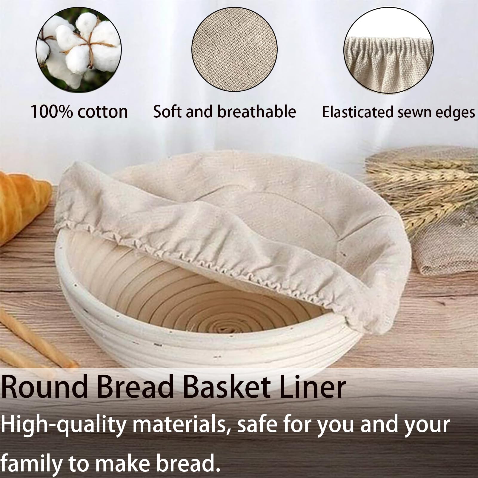 Okrągły Kosz do Garowania 23 cm, Zestaw Koszyków do Garowania, Banneton, Naturalny Rattan, Szczotka, Nóż do Chleba, lniany Worek do chleba, Zestaw do Pieczenia Chleba, Pojemność 1 kg Ciasta
