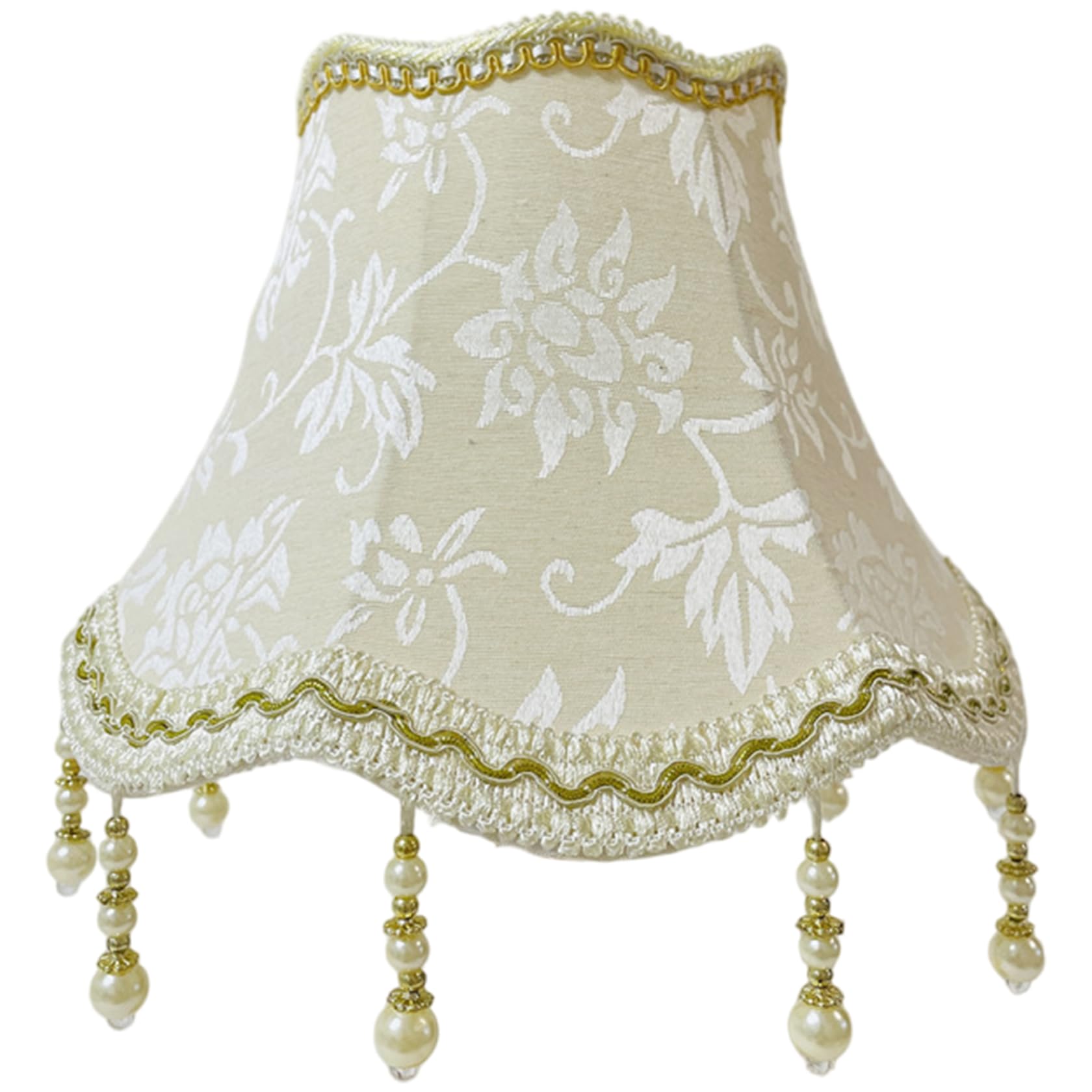 Yeaxxsqy 9.8 Inch Scalloped Vintage Lamp Shade with Bead Pendants, Replacement Antique Floral Lampshade for E27 Table Floor Lamps