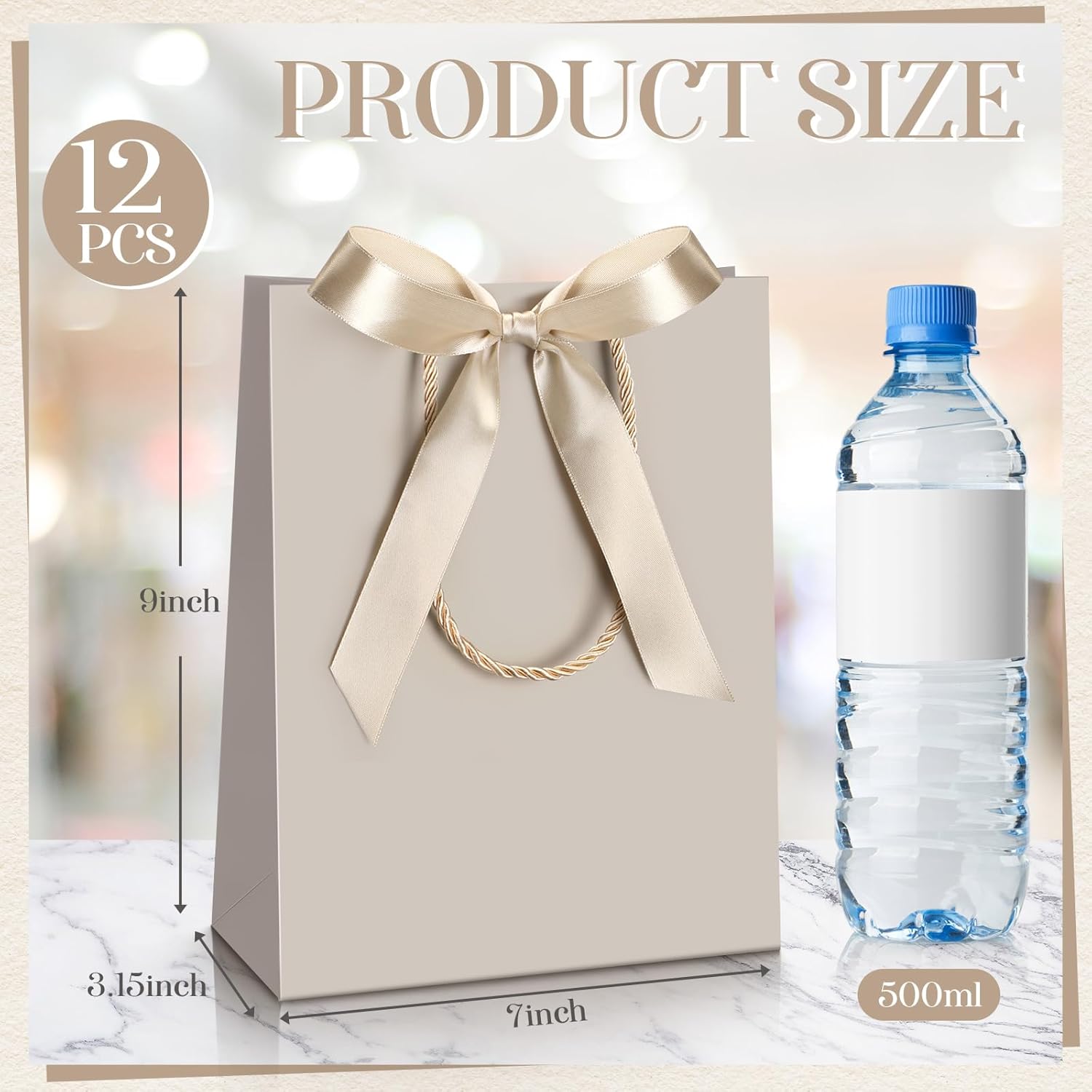 Silkfly Paper Gift Bags with Handle 9x7x3.15'' Thank You Gift Bags with Bow Ribbon for Graduation Appreciation Holiday Wedding Bridal Baby Shower Birthday Party Supplies(Champagne,12 Pcs) - Image 2