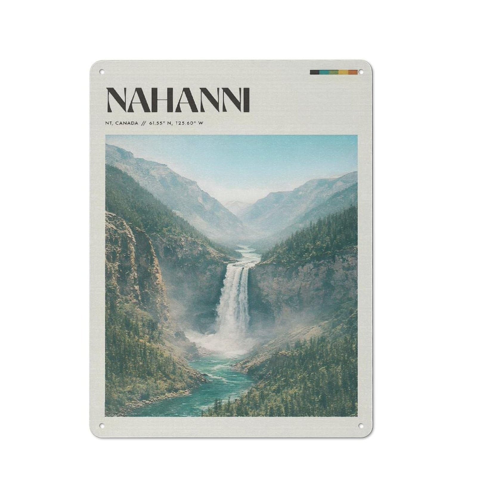 Junmoney Style-21 Nahanni Waterfall Decorative Metal Wall Decor 40X30cm, Decorative Tin Plaque For Bedroom, Kitchen, Office Or Living Room