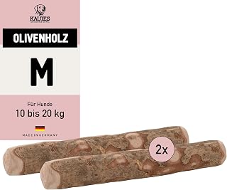 Olivenholz Kauknochen für deinen Hund - 100% natürlich, vegan & kalorienfrei - langelebiges Hunde-Spielzeug aus schadstoffgeprüftem Holz, Made in Germany, Größe M bis 20 kg (2er Pack)