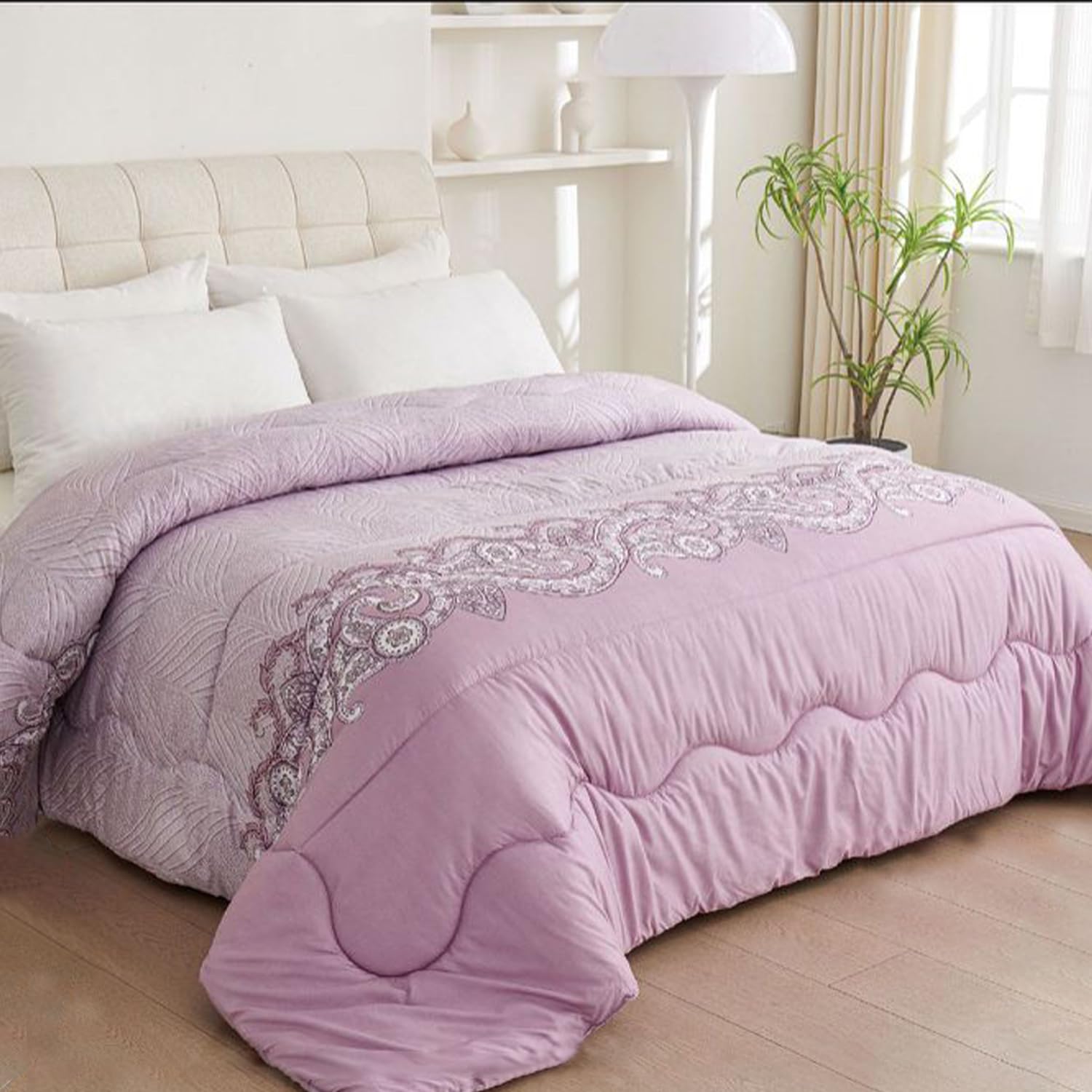 GREATOYAR Edredón Nórdico Doble Cara, Relleno Nórdico, Edredón de Microfibra, Microfibra Suave, Antiácaro, Hipoalergénico, Transpirable, Moderno, Ligero, 200x230cm, para Cama 135cm, Anacardo Lila