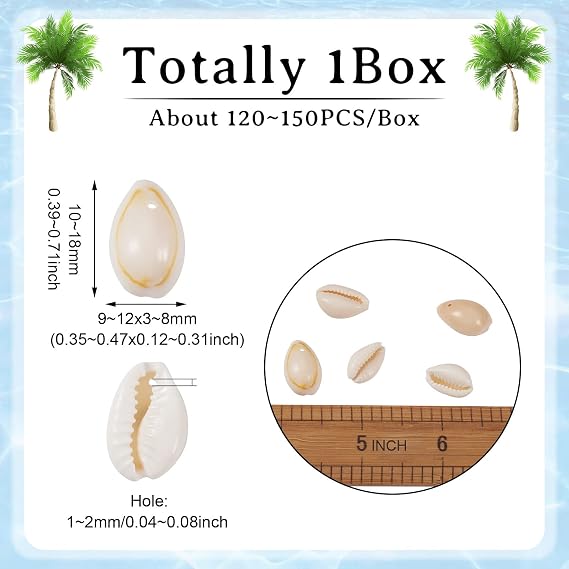 Pandahall 120-150pcs/box White Natural Spiral Shell Beads Sea Shells Beach Seashells Cowrie Shells Charms and Beads with Hole for DIY Craft Jewelry Making Accessories