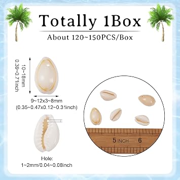 Pandahall 120-150pcs/box White Natural Spiral Shell Beads Sea Shells Beach Seashells Cowrie Shells Charms and Beads with Hole for DIY Craft Jewelry Making Accessories