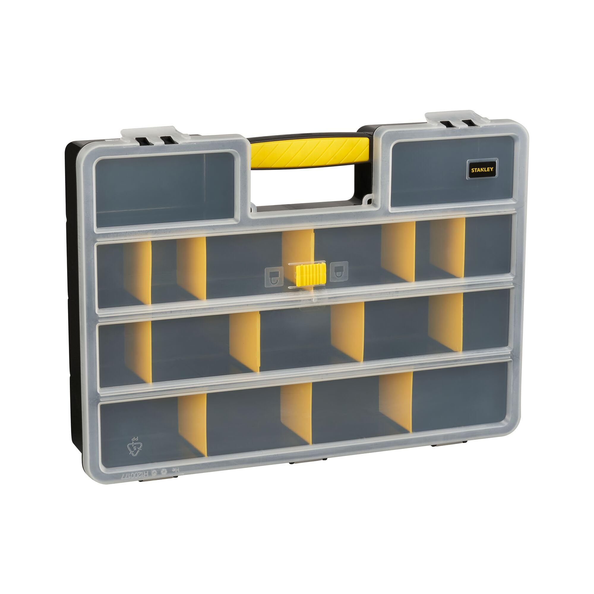 STANLEY 1-92-762 Organiseur Avec 25 Compartiments - Couvercle Abs Antichocs - Corps En Polypropylène - 8 X 45,7 X 33Cm - Séparateurs De Compartiments Amovibles - Poignée Moulée