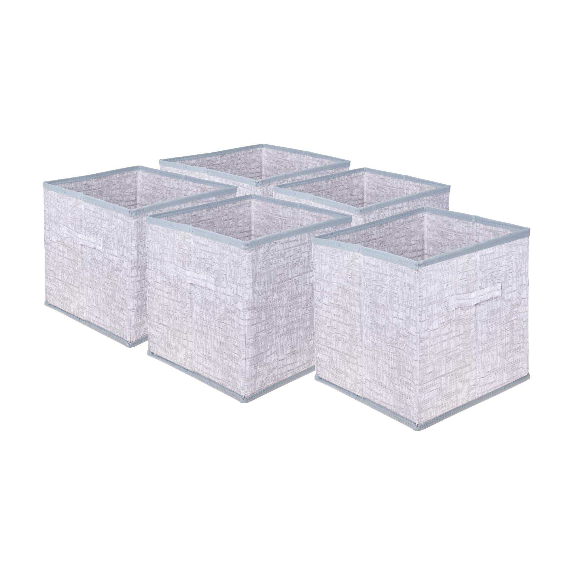Heart Home Pack of 5 Storage Box | 12x12 Inch | Square Storage Box | Foldable Toys Bins | Storage Box for Clothes | Clothes Wardrobe Organizer | Closet Storage Basket | Jute Printed | Grey