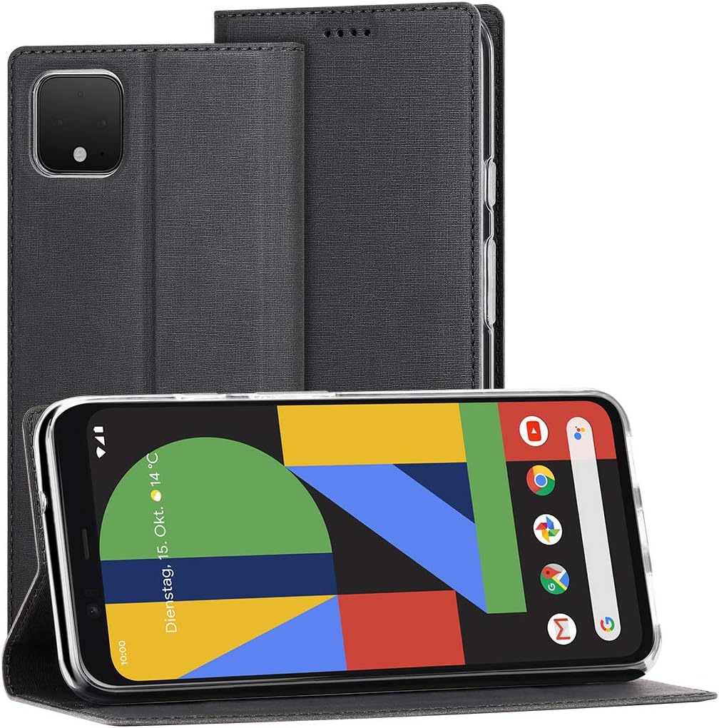 Redluckstar for Google Pixel 4 XL Case, Flip Folio Book Cover PU Imitation Fabric [Card Slot] [Stand Kickstand] [Soft Silicone Bumper] Shockproof Phone Case for Google Pixel 4 XL (6.3'', 2019) Black