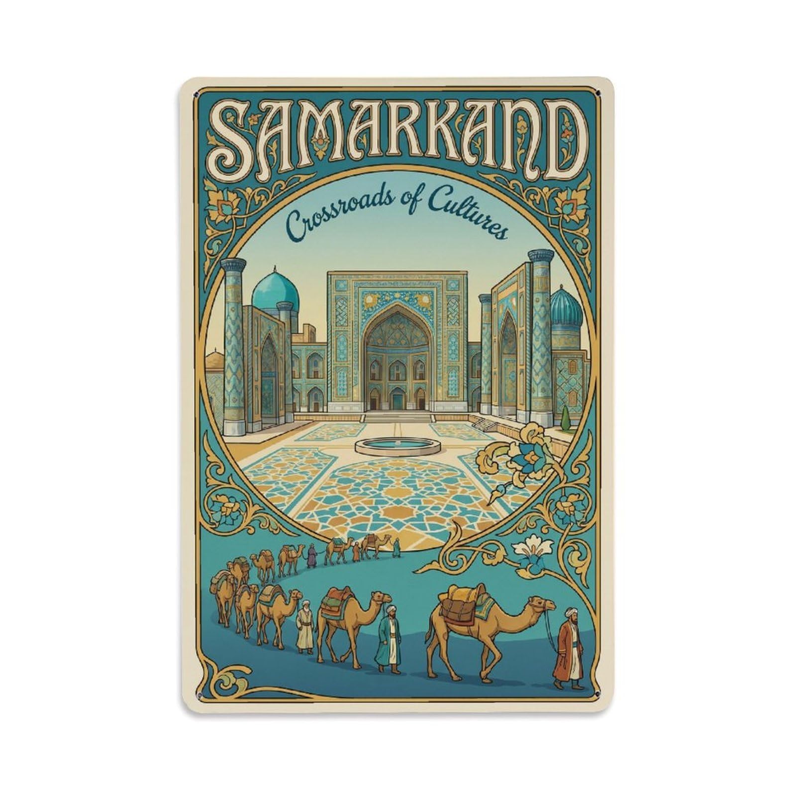 Gead 8X12inch Style Uzbekistan Samarkand Vintage Travel Metal Tin Sign