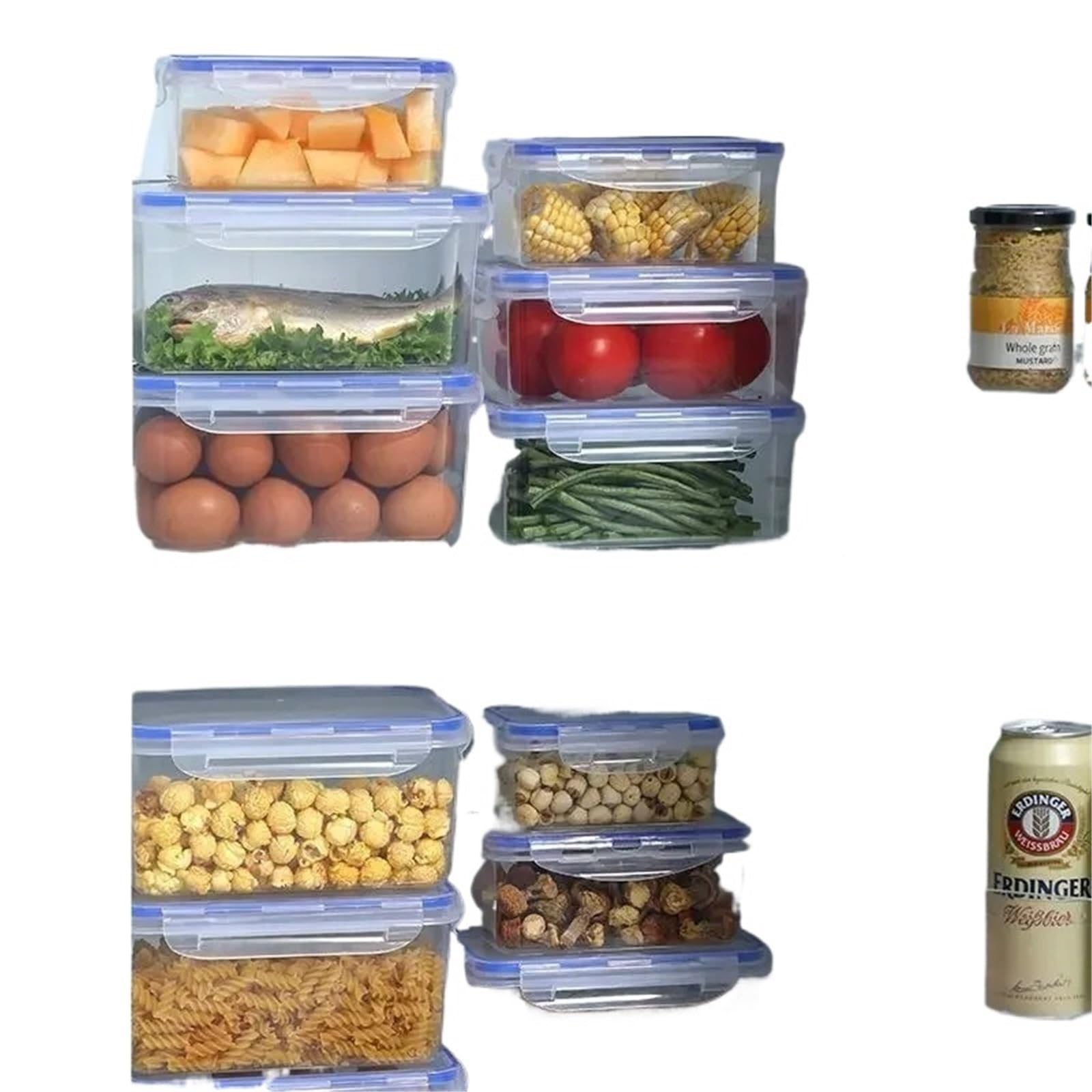 Bento Lunch Boite Boîte de Rangement rectangulaire scellée avec Couvercle Boîte à Lunch en Plastique avec Couvercle(Four-Piece Set)