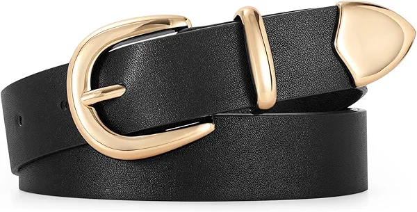 WERFORU Women Leather Belt for Jeans Pants Ladies Casual Waist Belt Fashion Belt with Gold Buckle
