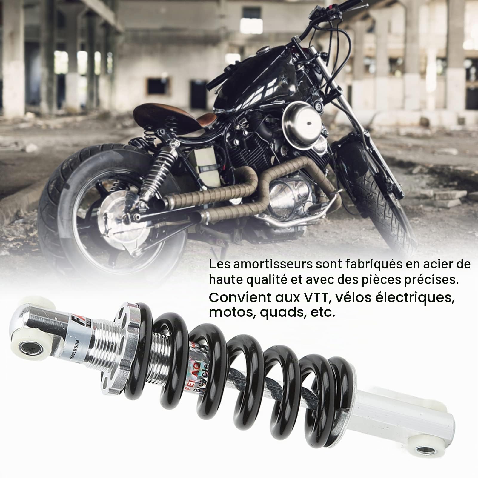Amortisseur arrière de vélo 200 mm 1500 LBS 8 mm Trou universel Amortisseur à ressort en alliage d'aluminium pour VTT, vélos électriques, motos, ATV