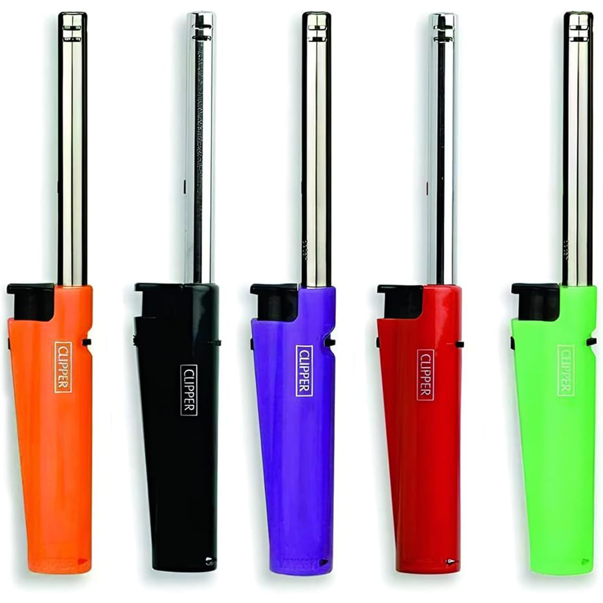 Angix Multicolor Pack Of 5 5 X Clipper Tube Lighters Multipack Long Refillable Gas Lighters For Kitchen, Bbq & Camping, Safety Lock, Adjustable Flame, Fuel Window - Perfect For Grills, Stoves, Candles (Random Color Sent)