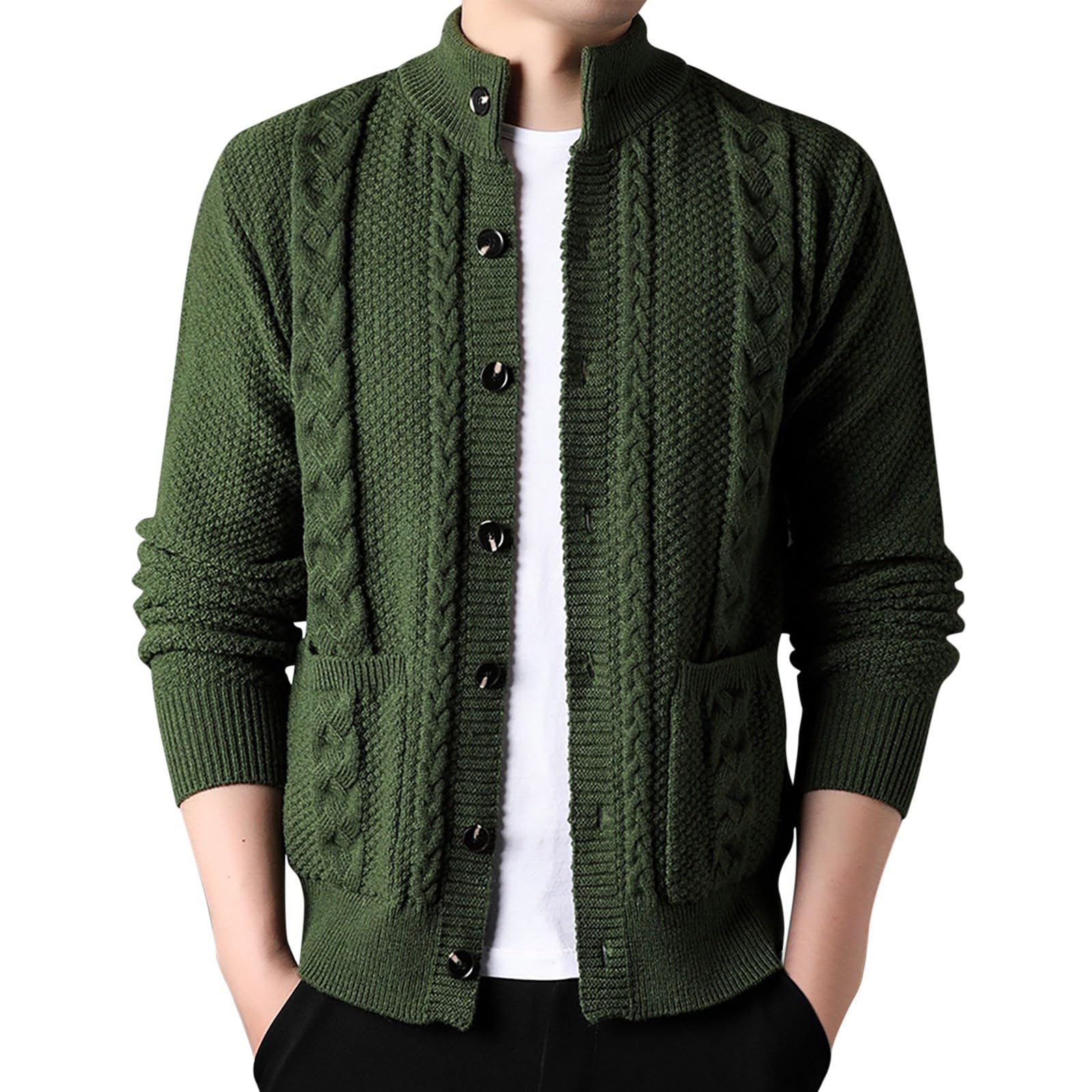Cardigan Punto Botones Hombre, Chaqueta Punto Hombre Manga Larga Cárdigan De Punto Trenzado Casual Cuello De Chal Abotonado con Bolsillos Chaqueta De Entretiempo De Punto