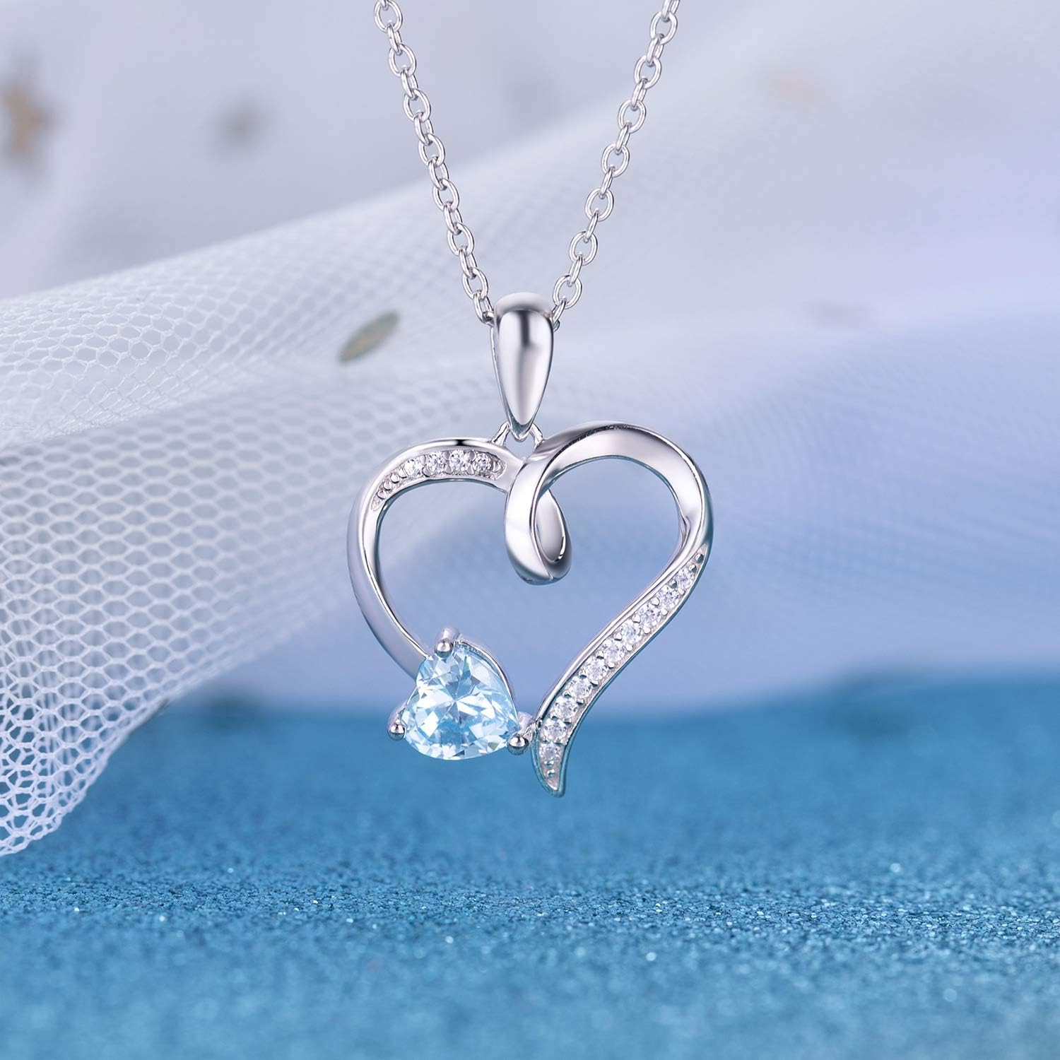 BlingGem ハートネックレス レディース 925スターリングシルバー 誕生石ネックレス ハート形 キュービックジルコニア ペン