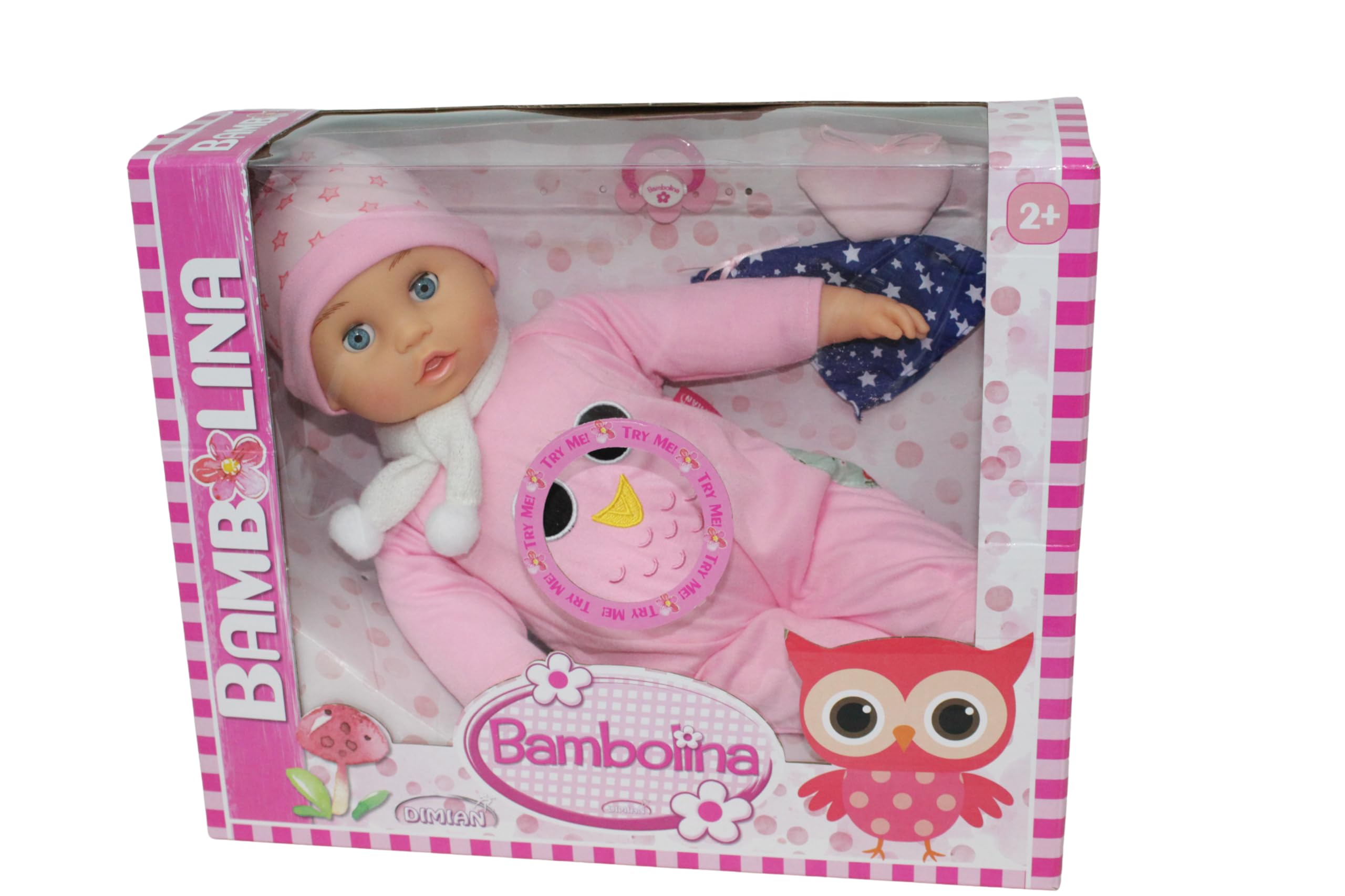 Pioupiou et Merveilles Dimian - Bambolina Lalka Dobranoc - 42 cm - Lalka z czapką nocną - Smoczek do odtwarzania czasu snu - Piosenkarka i kołysanka z 50 zapisanymi słowami