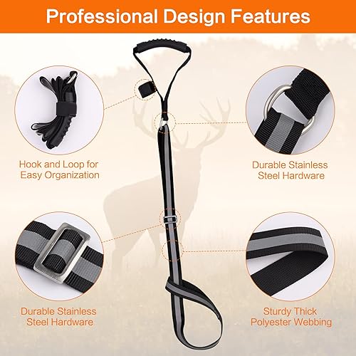 Miniatura 3 de Cuerda de arrastre de ciervos, correa de arrastre ajustable de longitud con rayas reflectantes y mango fuerte, accesorios de caza de ciervos para