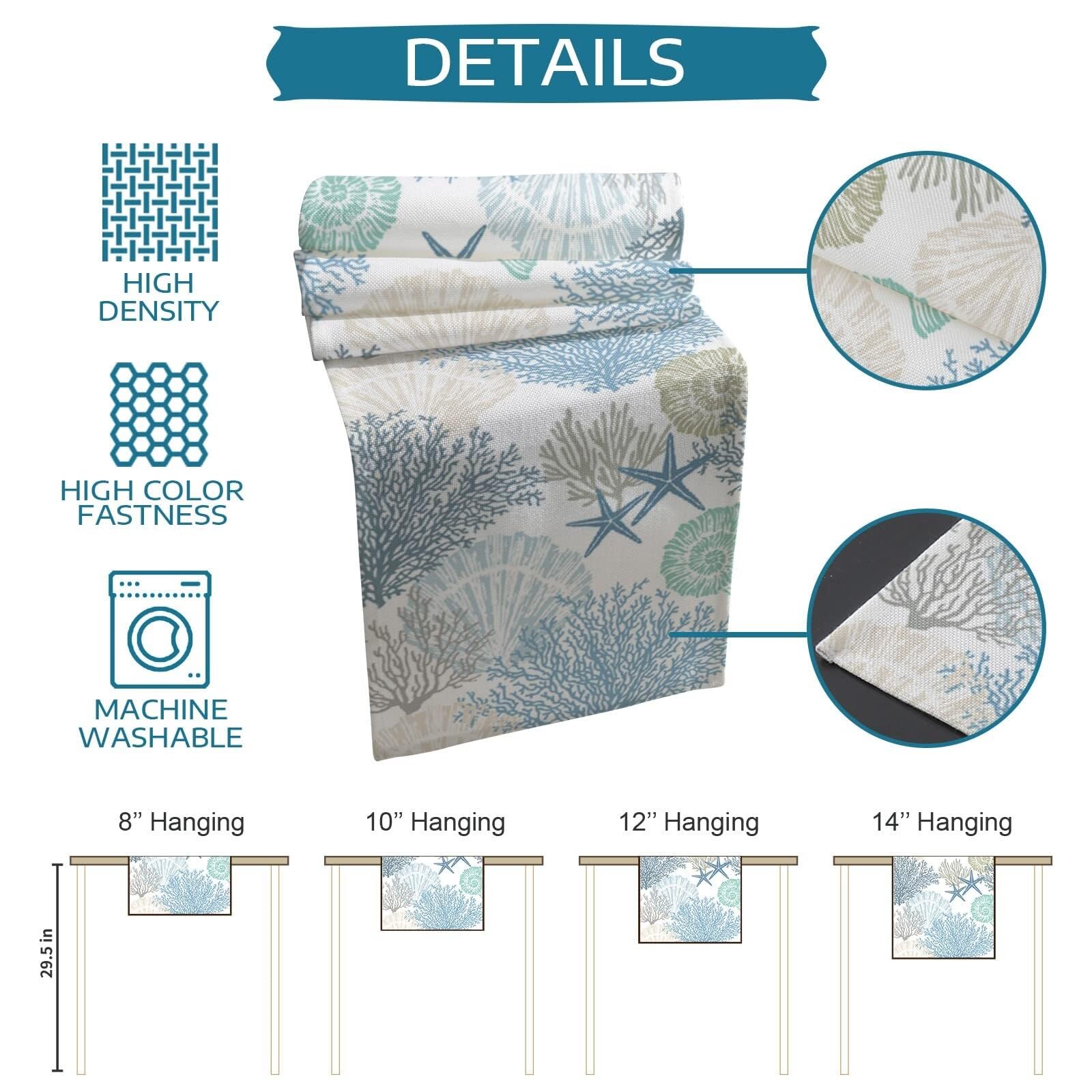 Chemin de Table en Coton et Lin Bleu Corail 13"x60" - Parfait for Une décoration sur Le thème de la Plage en été(Texturelif8331,13x90 inch)