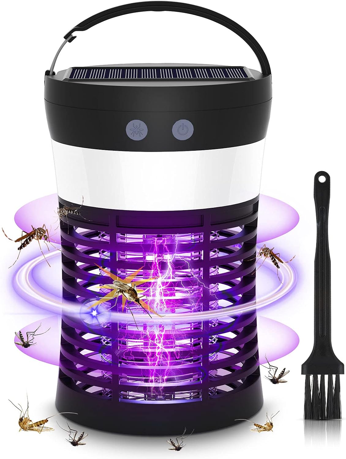 Hwallkare Bug Zapper Mosquito Zappers Killer, Solar Powered Electric Fly Zapper Light with Camping Lantern, Waterproof USB Rechargeable Fly Killer for Indoor Outdoor