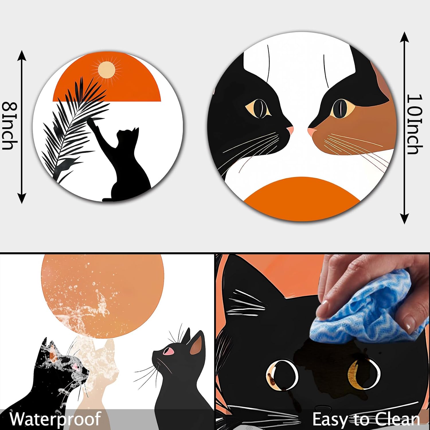 Boho Electric Stove Burner Covers, Set of 4 Round Stove Burner Covers, 8 and 10 Inch, Cats Sun and Leaes Gas Stove Burner Covers, Metal Stove Burner Cover, Modern Cooktop Decorative