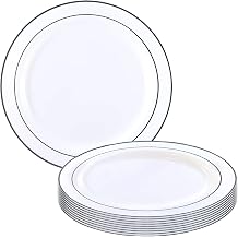 Elegant White & Silver Rim Plastic Salad Plates - 7.5" Pack Of 10 - Durable, Disposable & Stylish For Weddings, Parties & Events