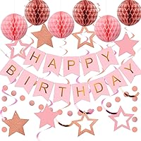 Vista 13 de meowtastic - Decoraciones de cumpleaños, pancarta de feliz cumpleaños con bolas de panal de abeja, serpentinas colgantes de estrellas, guirnalda