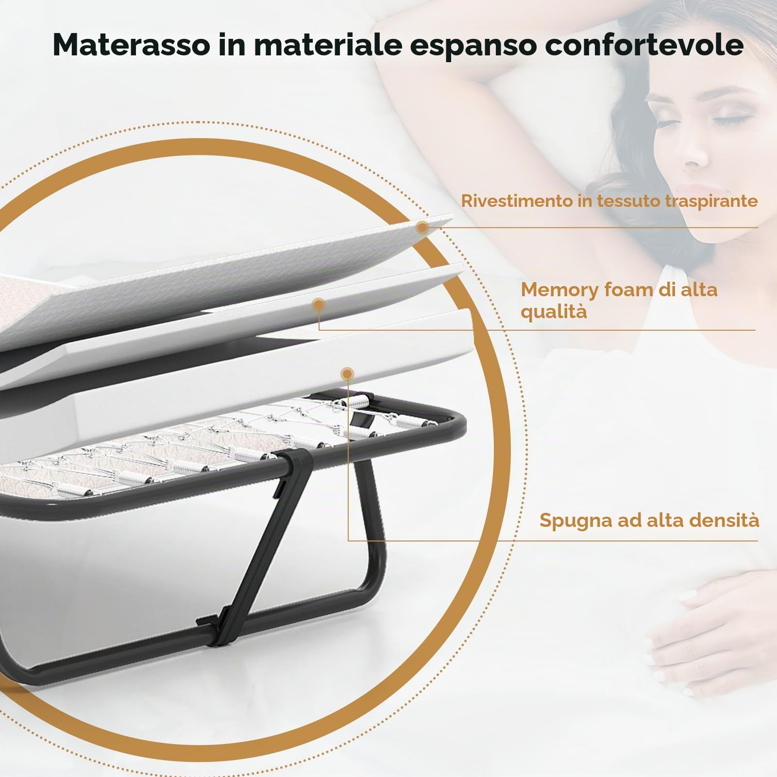 GIANTEX Letto pieghevole 80 x 190 cm, per adulti, pieghevole, letto da viaggio con materasso, letto singolo, pieghevole in metallo, portata fino a 120 kg, letto pieghevole con memory foam