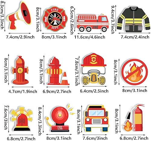 Miniatura 2 de Whaline 72 piezas de decoración para cupcakes con temática de bombero, 12 diseños, camión de bomberos, palillos de cupcake de bomberos, rescate de