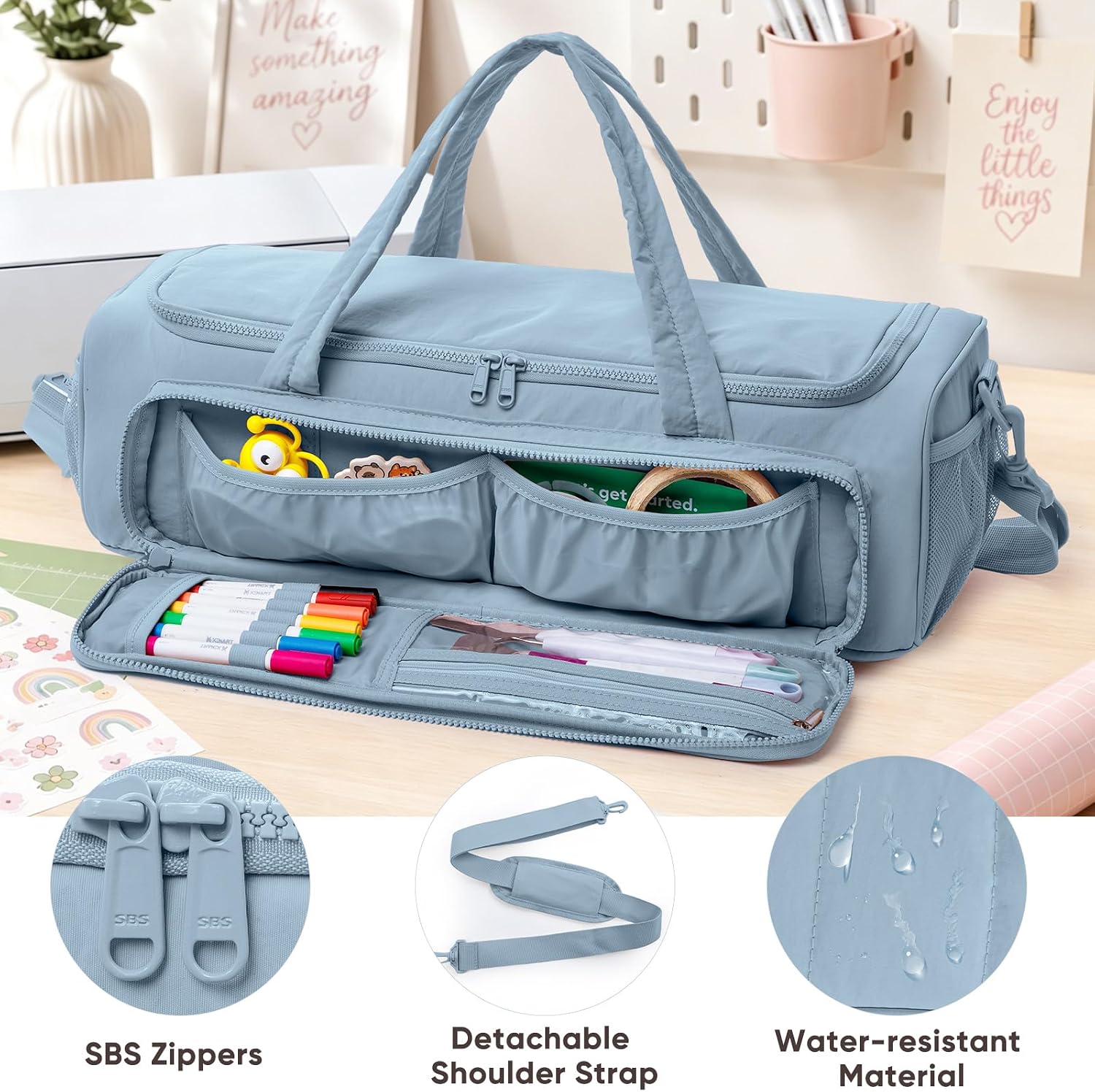 AMOIGEE Puff Carrying Case for Cricut Explore 5, Quilted Storage Bag for Die-Cutting Machine, Travel Craft Tote with Pockets for Vinyl, Tools, Mats and Cricut Accessories and Suppliers