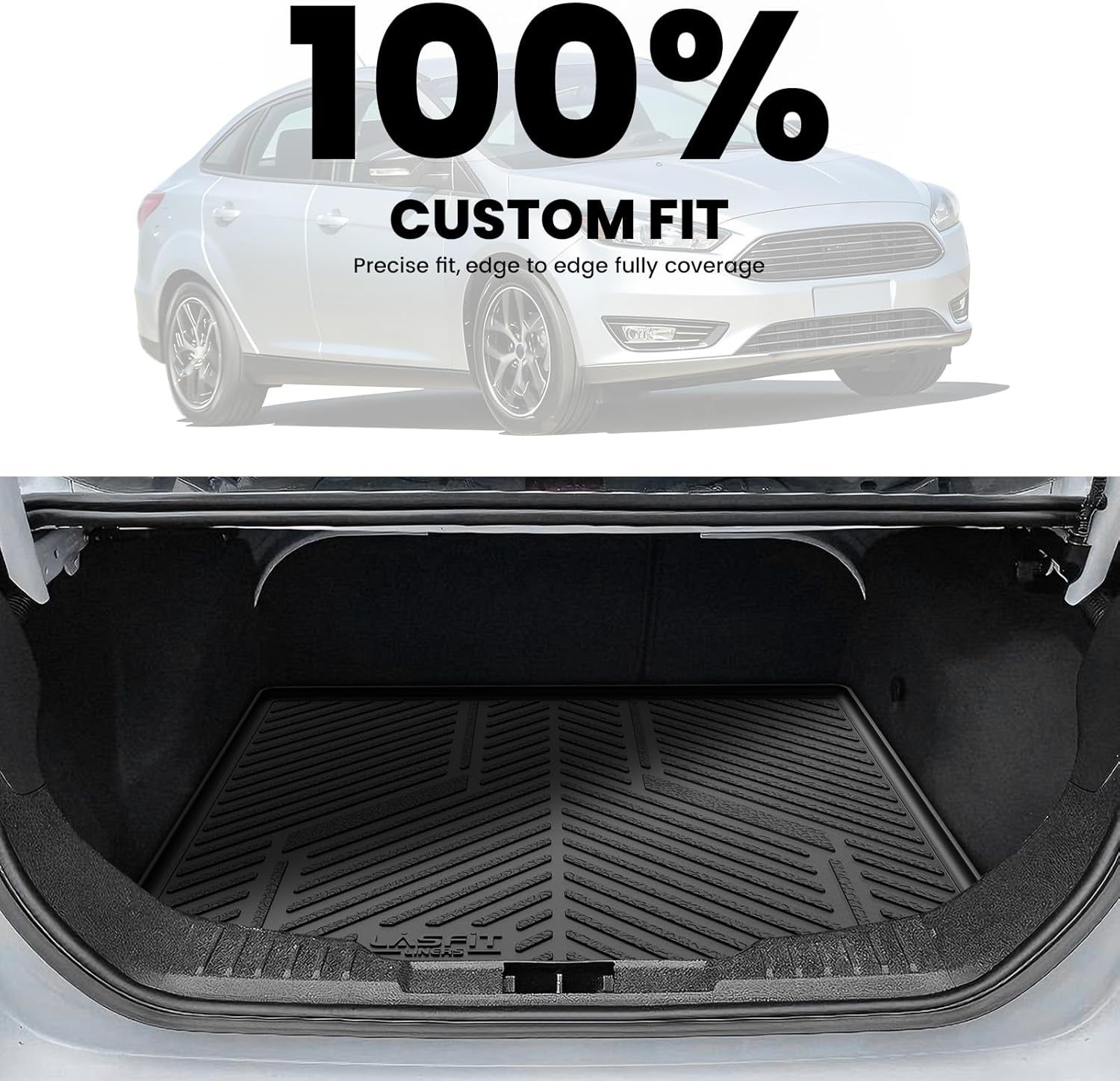 lasfit cargo mat for 2012–2018 ford focus sedan (gas models only, no subwoofer) custom fit all weather trunk liner, waterproof heavy duty rear trunk protector for cargo area 11) focus sedan| 12-18 | cargo w/o subwoofer