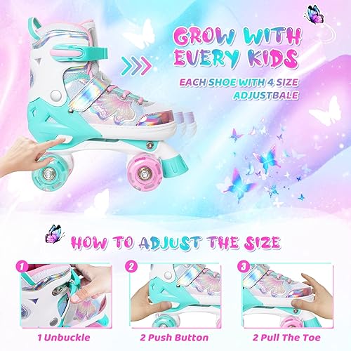 Miniatura 9 de MammyGol Patines de ruedas para niños y niñas, patines ajustables para niños con hermosas mariposas, principiantes de 3 a 16 años de edad, patines