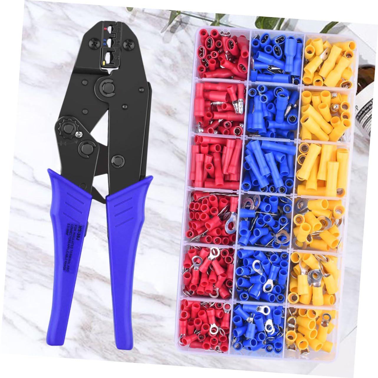 30J Crimping Pliers for 0.5-6mm² Insulated Terminals 700-Piece Cold Pressed Terminal Clamp Set Wiring Pliers Ratcheting Mechanism