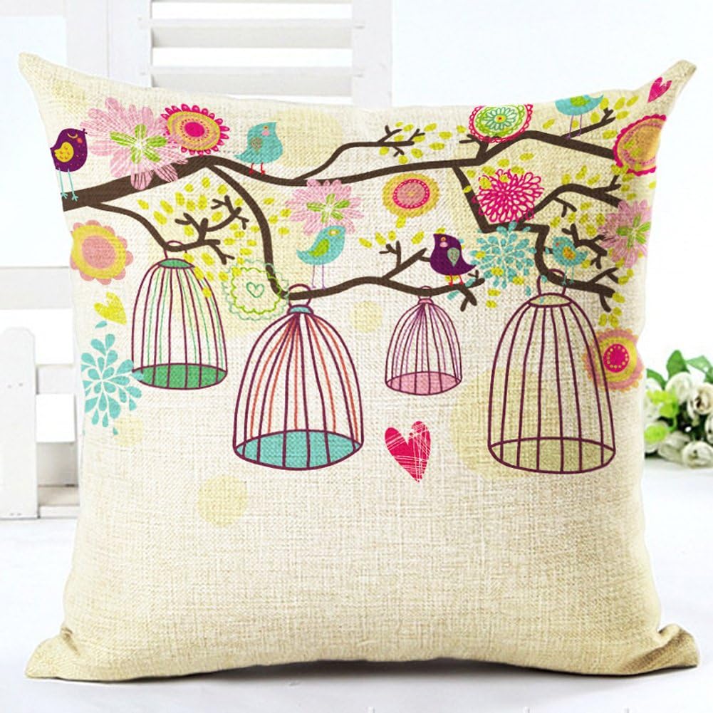 Howsley Decorative Pillow Cases Cartoon Pillowcases Set Standard Size 18 x 18 Inch Embroidery Throw Pillow Covers Square Cotton Linen Pillow Case Cushion Cover for Sofa,Bed,Chair,Auto Seat,Office (d)