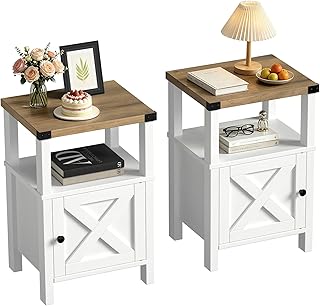 Set of 2 Farmhouse Nightstands, Sofa Side End Table with Storage
