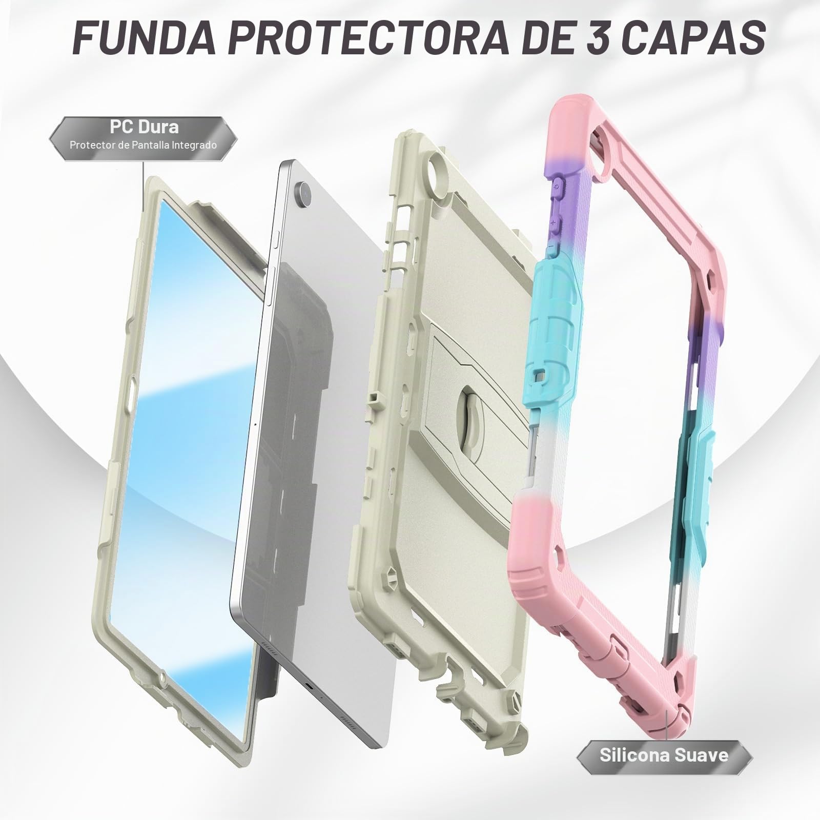 SEYMAC Funda para Samsung Galaxy Tab A11+ Plus/A9+ 11"(2025/2023), Funda Tab A11 Plus a Prueba de Golpes con Protector de Pantalla/Soporte Plegable/Correa para el Hombro, SM-X230/X235/X236B, Rosa