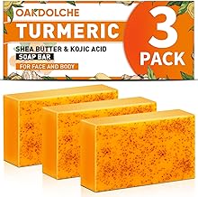 3 Pack Turmeric Kojic Acid Soap Bars - Infused with Retinol, Hydrolyzed Collagen, Vitamin E & Shea Butter, Gentle Care for Face, Body & Underarms, SLS Free, Suitable for Oily & Dry Skin,60g