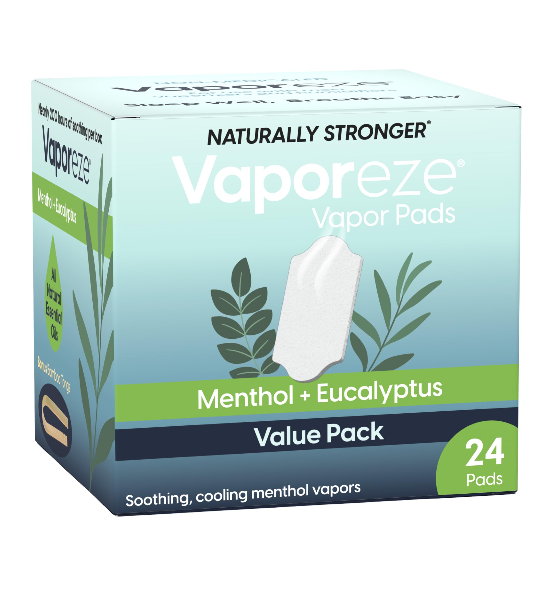 Vapor Pads, Soothing All Natural Eucalyptus + Menthol Scent, Universal Refill Pad for Humidifiers, Vaporizers and Plug-Ins, 8 Hour of Vapors for Congestion Relief, Non Medicated (24)