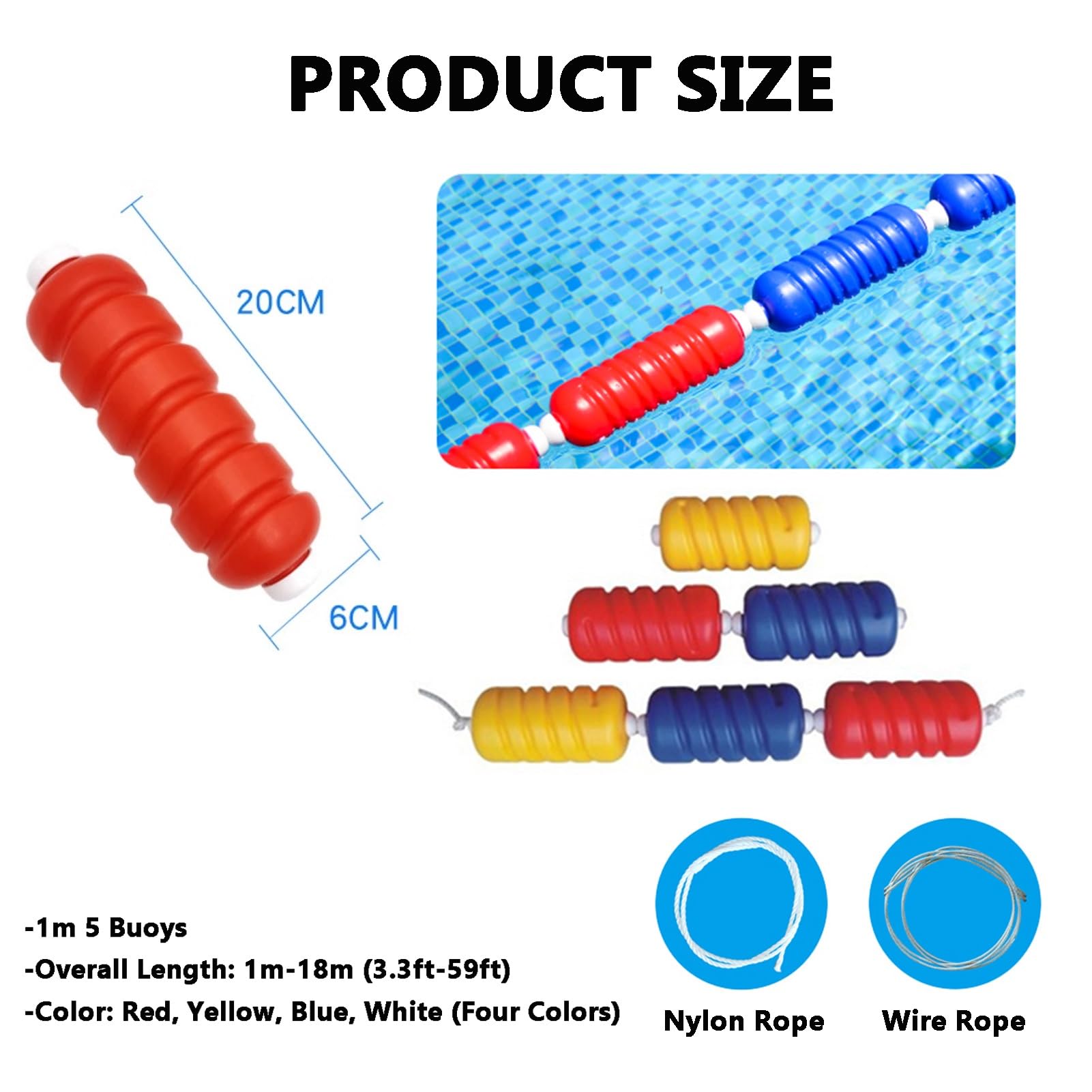 Generico Corda divisoria Galleggiante per Piscina da 3,3-82 Piedi - Linea di Sicurezza Anti-Onda in Nylon Resistente per l'allenamento al Nuoto, Accessorio Ideale per Piscina per Bambini e Adulti