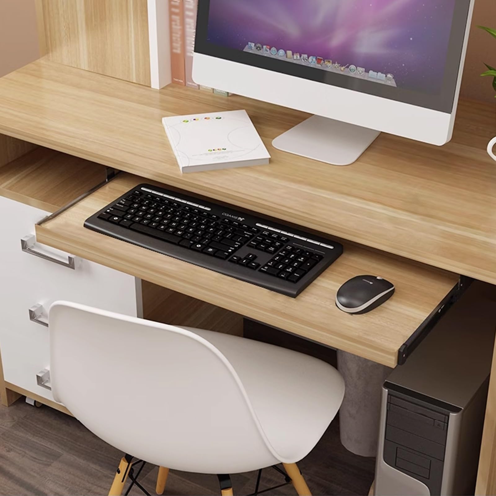 Bandeja de teclado para debajo del escritorio, soporte de teclado de madera, estante extraíble para teclado para oficina en casa, 54 x 27 cm, diseño ergonómico que ahorra espacio para escribir