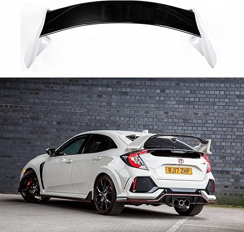 NINTE Alerón para Honda Civic 5Dr Hatchback 2016-2021, ABS pintado brillante negro y blanco estilo R-ala divisora de maletero trasero