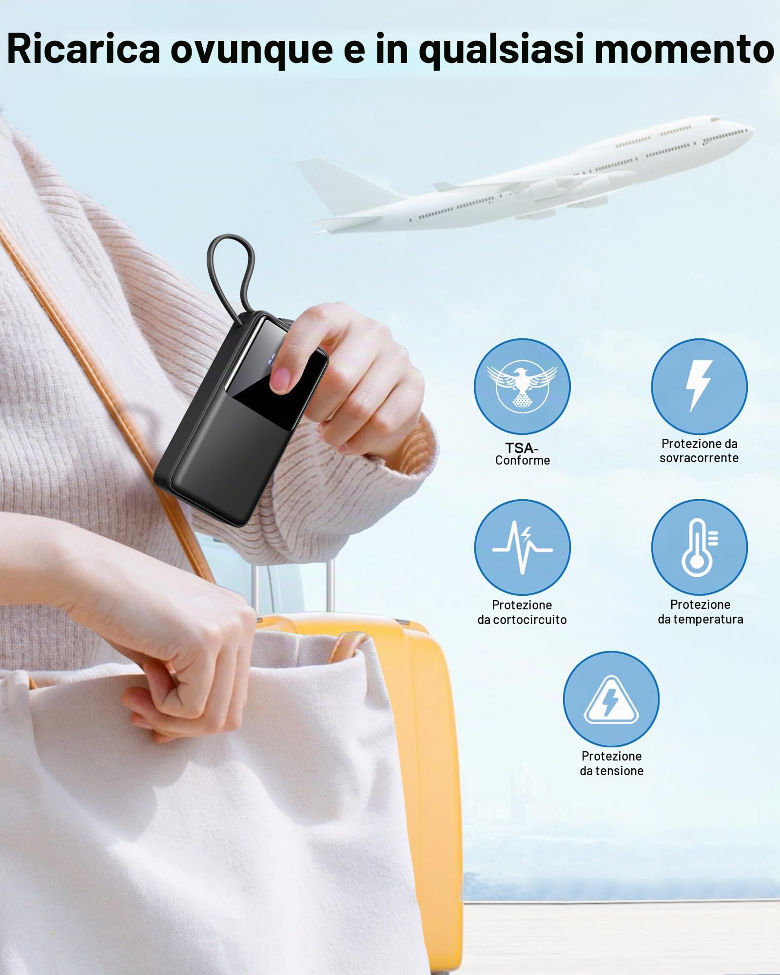 Power Bank, 10000mAh 5V/3A Powerbank Ricarica Rapida, Ingresso e Uscita USB C Caricatore Portatile Powerbank Con Display LED per Smartphone smartwatch computer tablet ecc
