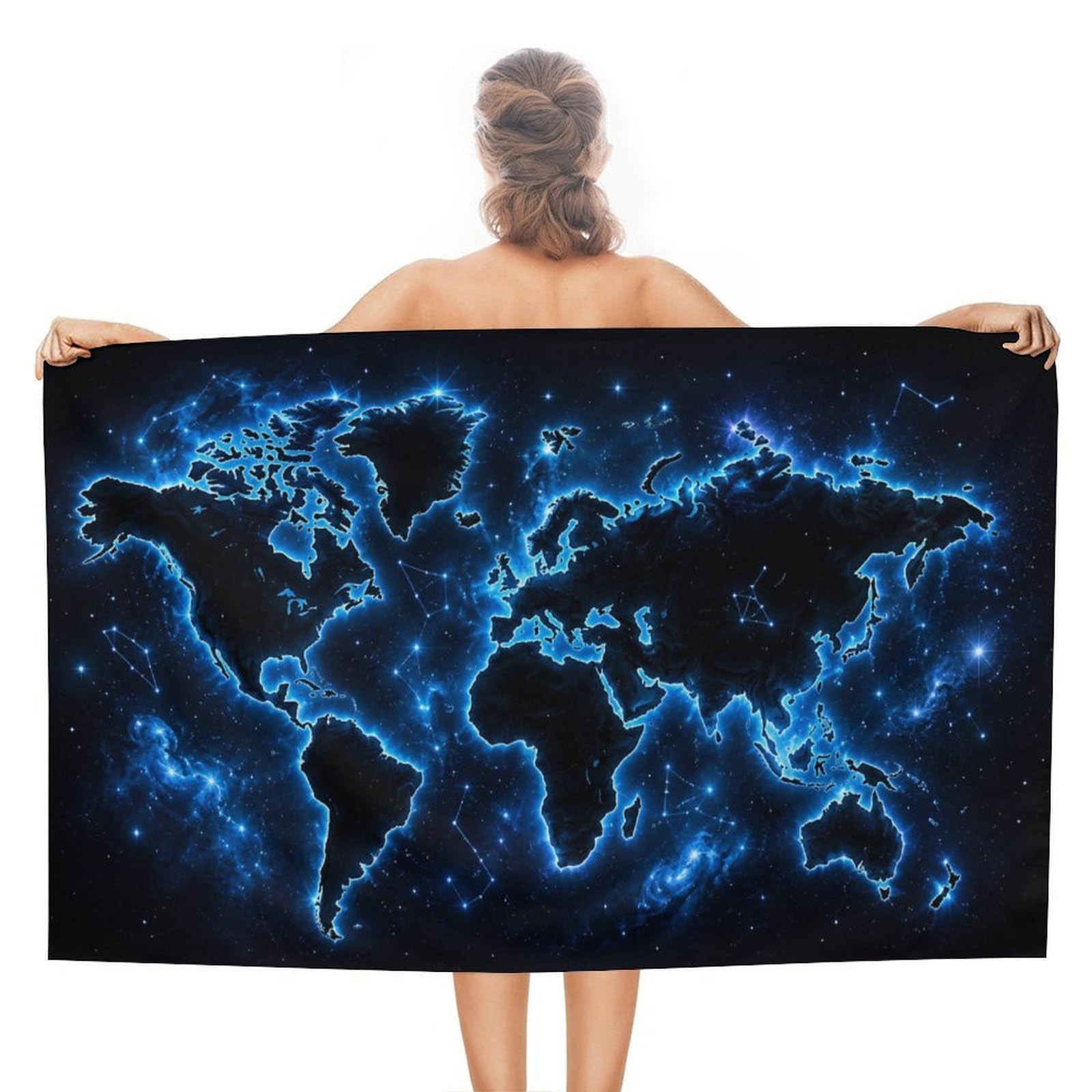 Anceky Glowing World Map Night Sky Oversized Beach Towel Quick Dry Sand Free Microfiber Travel Towel Lightweight Multi Purpose Beach Blanket Pool Gym Bath Towel 51x31 in