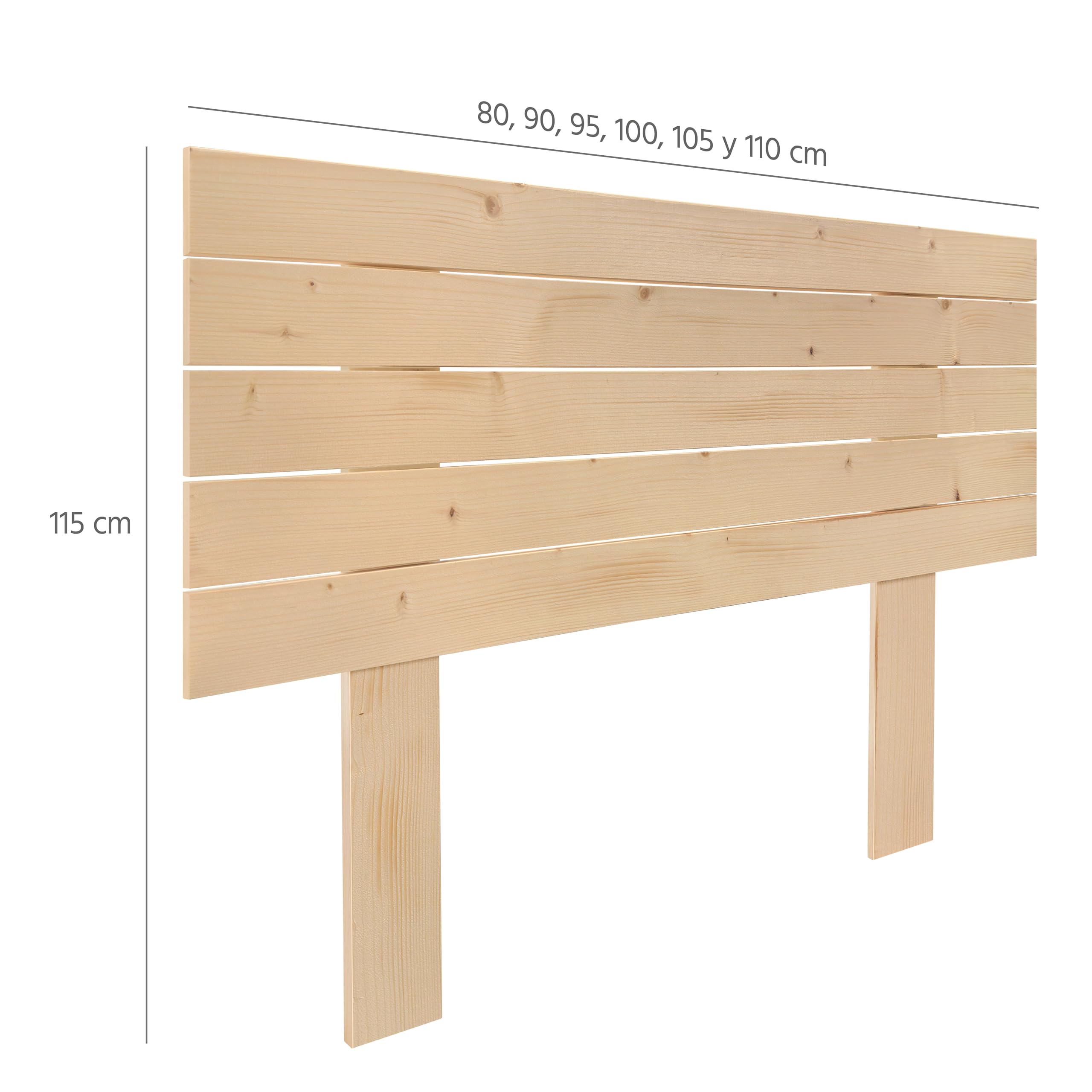 DHOME Cabecero de Madera Natural de Pino con Patas Estilo Palet Horizontal Cama Palets Herrajes incluidos (80x115 Palet 5)