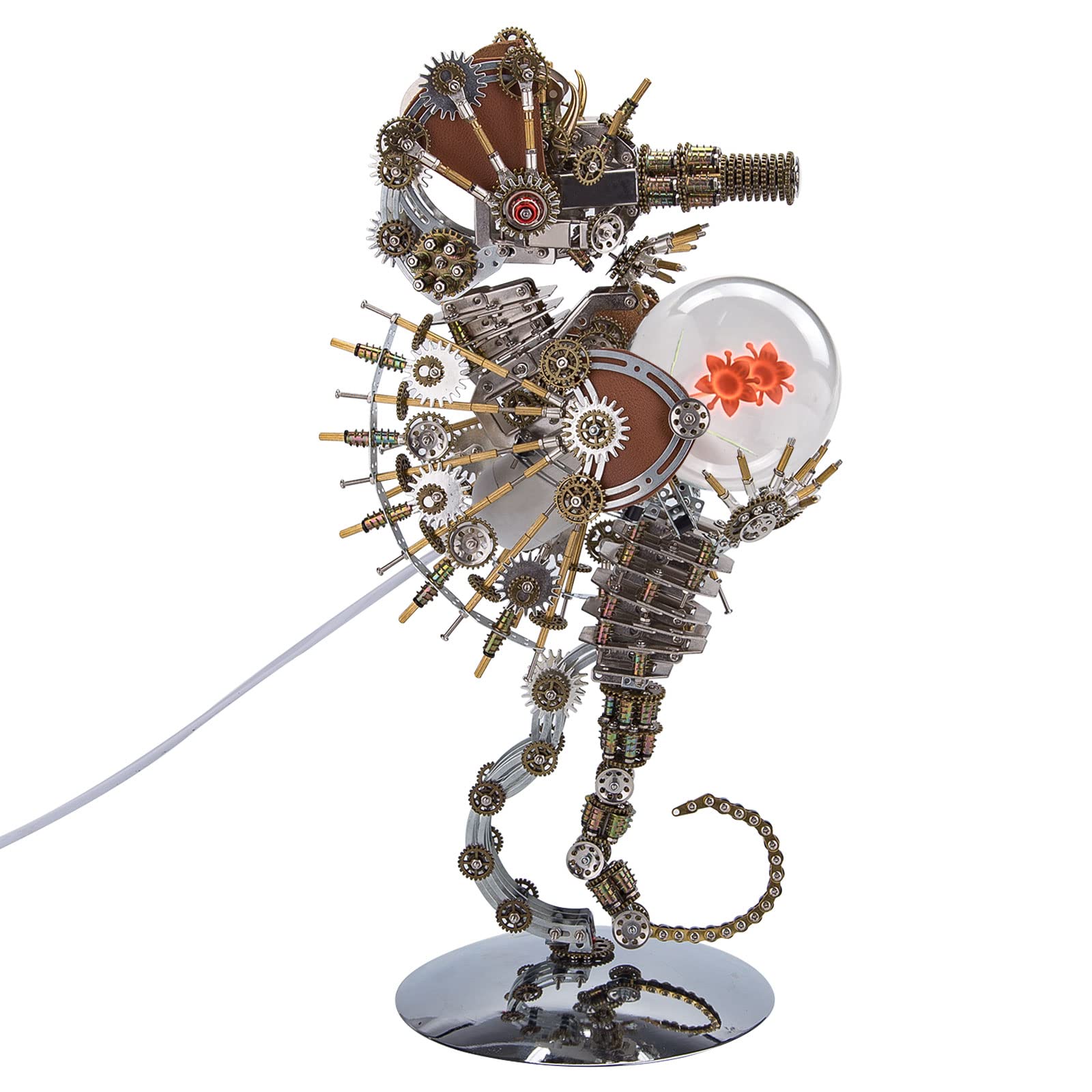 Zestaw 3D Metal Puzzle Mechaniczny Konik Morski Model Lampą Słonecznikową, 2100 szt. Stalowych Metalowych Puzzle 3D Miniaturowe Modele, Puzzle 3D Łamigłówki Metalowe Ozdoby Stali Nierdzewnej