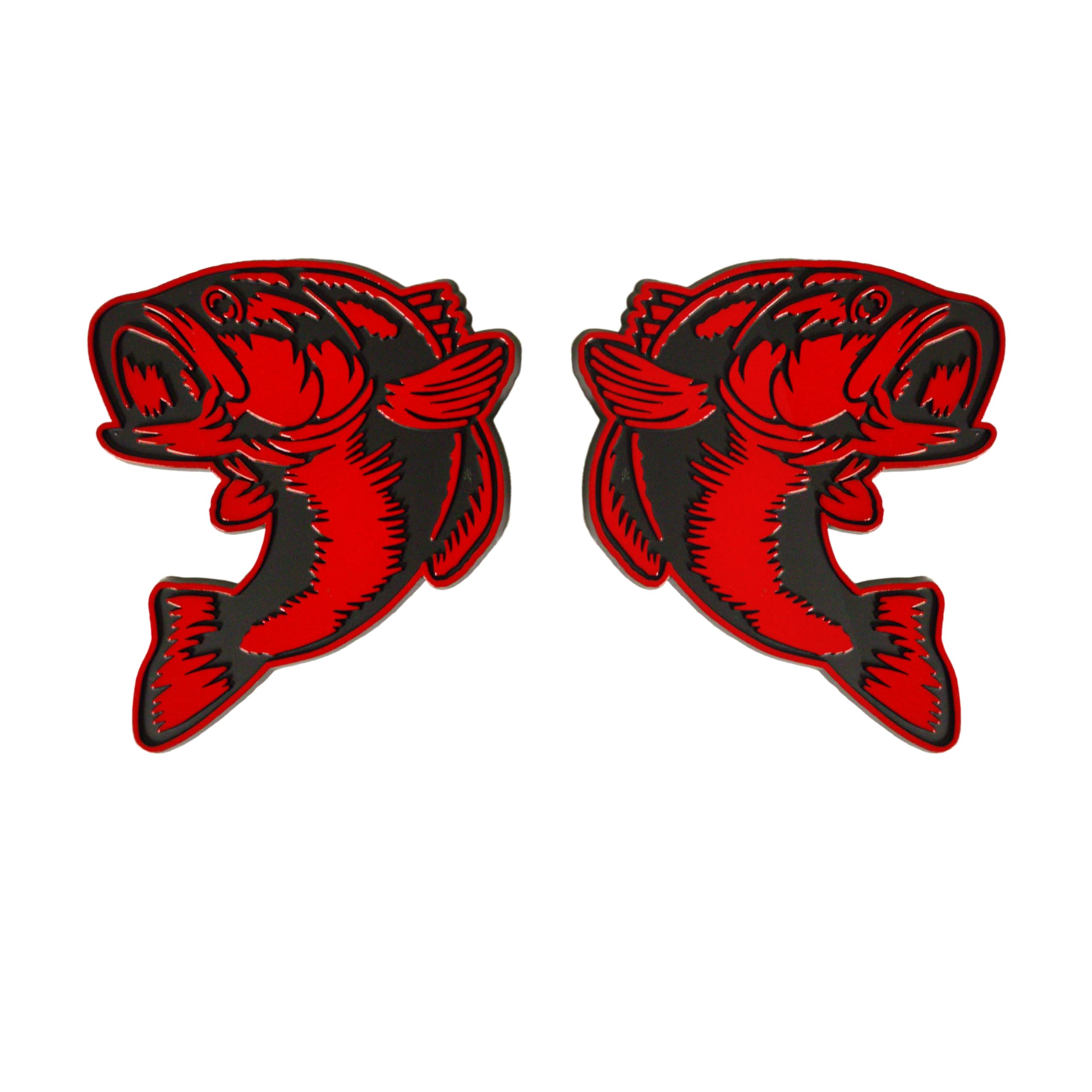 Bass Emblem 3D Fish Badge – Custom Car Sticker for Car, Truck, SUV, Trunk, Hood, Fender – Set of 2 (Red)