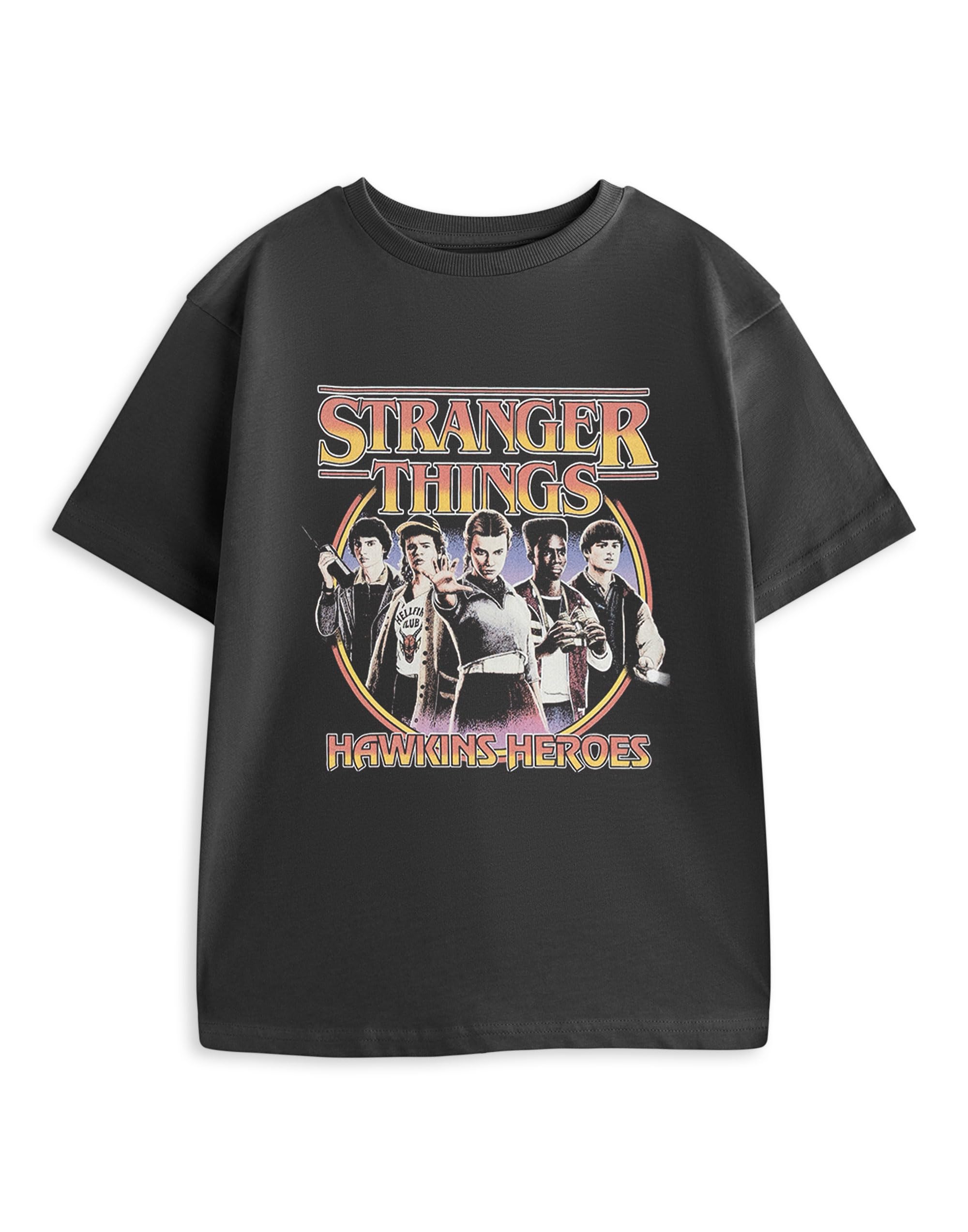 Stranger Things T-Shirt for Kids | Options for Boys and Girls | Hellfire Club, Hawkins Heroes, Demogorgon, Hawkins Tigers, The Upside Down, Eleven | Netflix Merchandise Charcoal