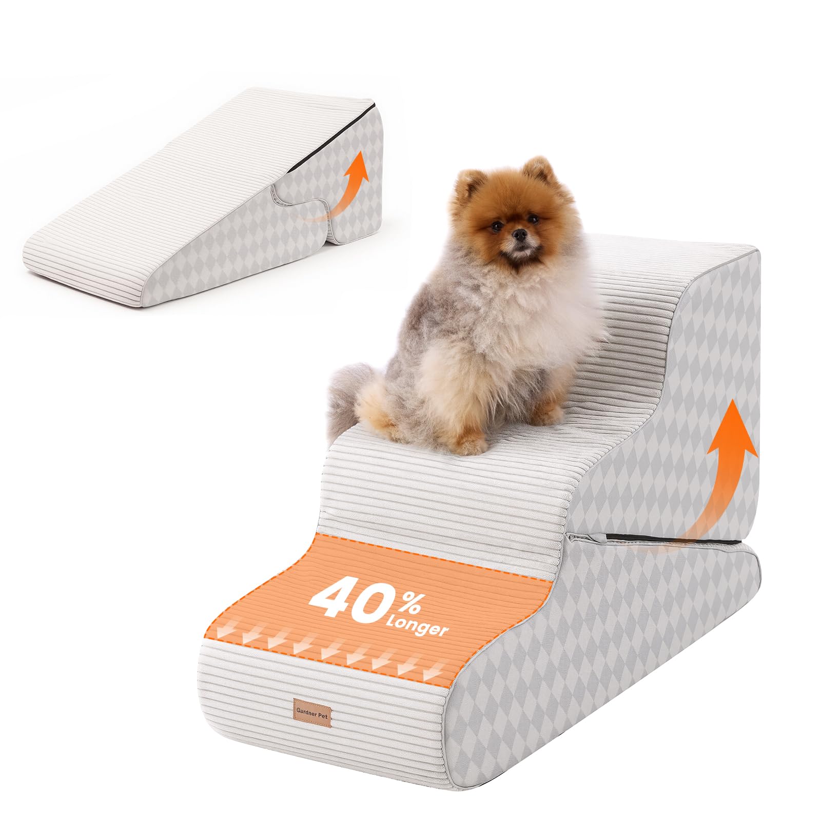 Gardner Pet Scala per Cani Piccoli 46/57cm, 3 Gradini, Rampina in Schiuma con Rivestimento Antiscivolo e Impermeabile per Letto, Divano e Auto