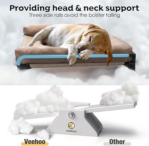 Miniatura 5 de Veehoo Cama elevada elevada para perros, cama refrescante para perros de tamaño grande, cuna elevada de tres caras con malla y pies antideslizantes,