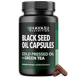 Cold Pressed Black Seed Oil Liquid Capsules with Green Tea Extract for Energy and Digestive Health Support - 60 Count - Nigella Sativa Supplement - Unflavored, Vegan, Non-GMO - 1 Month Supply